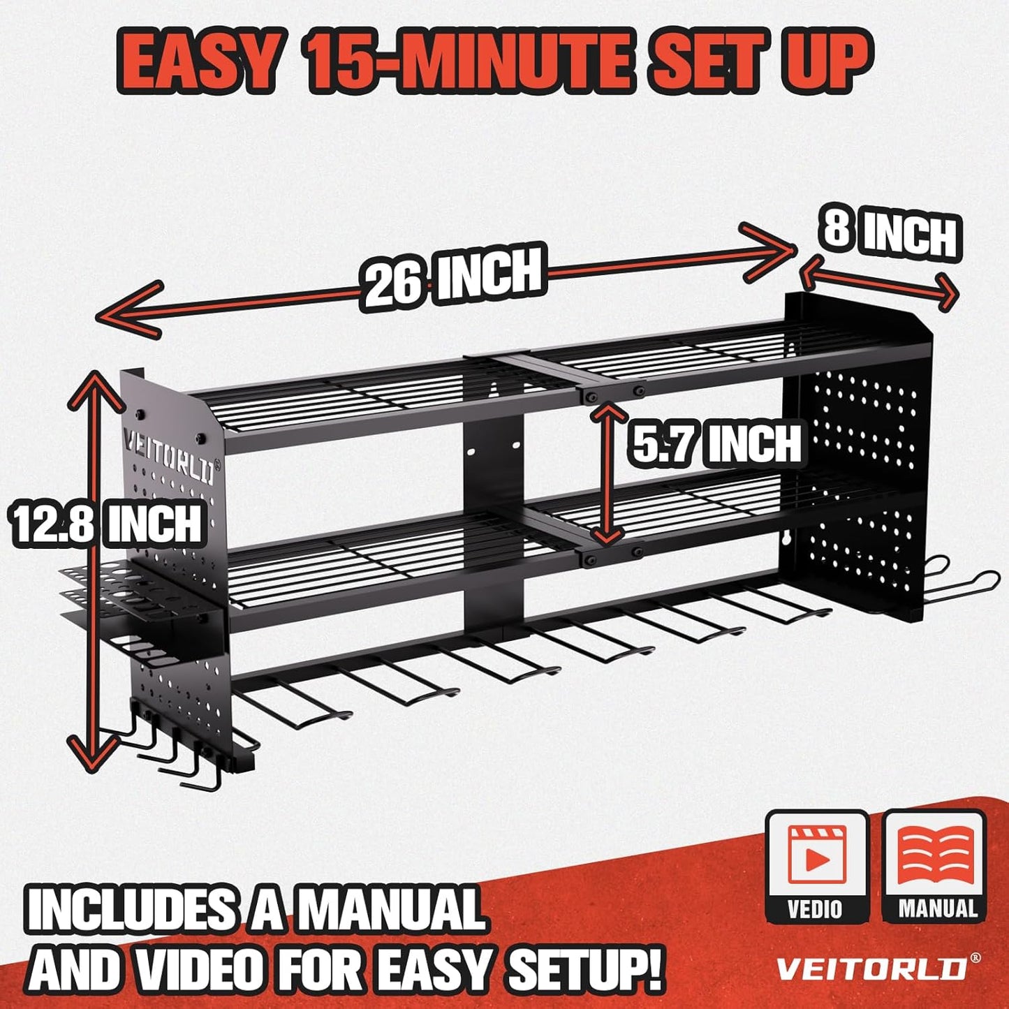 Large Power Tool Organizer Wall Mount, 3-Tier Heavy Duty Metal Loads 260 lbs, 7 Cordless Drill Holder Garage Tool Storage Rack, Utility Shelf for Workshop Shed Basement, Gifts for Men Dad Christmas
