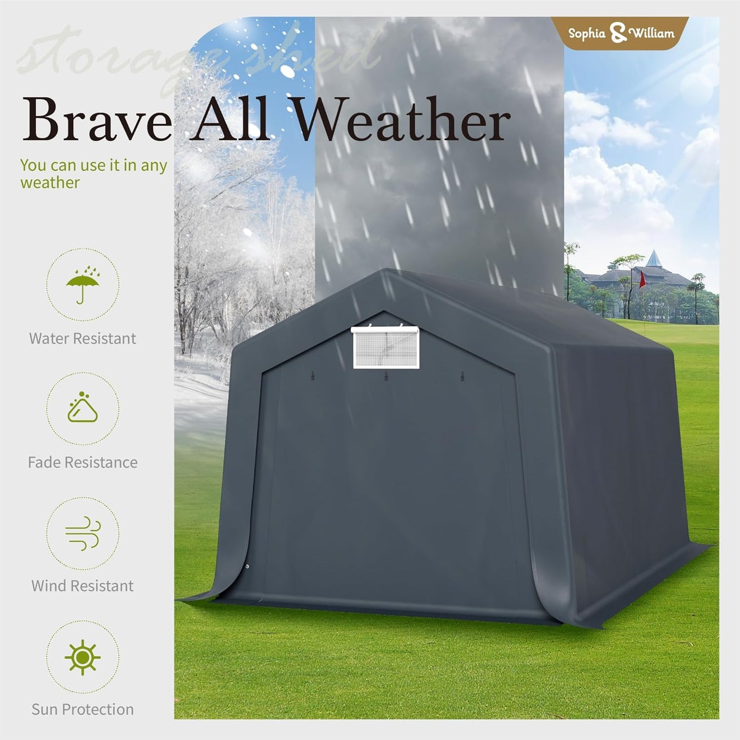 Sophia & William Carport Storage Shed 10x15 ft Portable, Heavy Duty Car Port Canopy Garage Shelter with Sidewalls and Roll Up Doors for Automobile Boat Motorcycle Bike, Gray