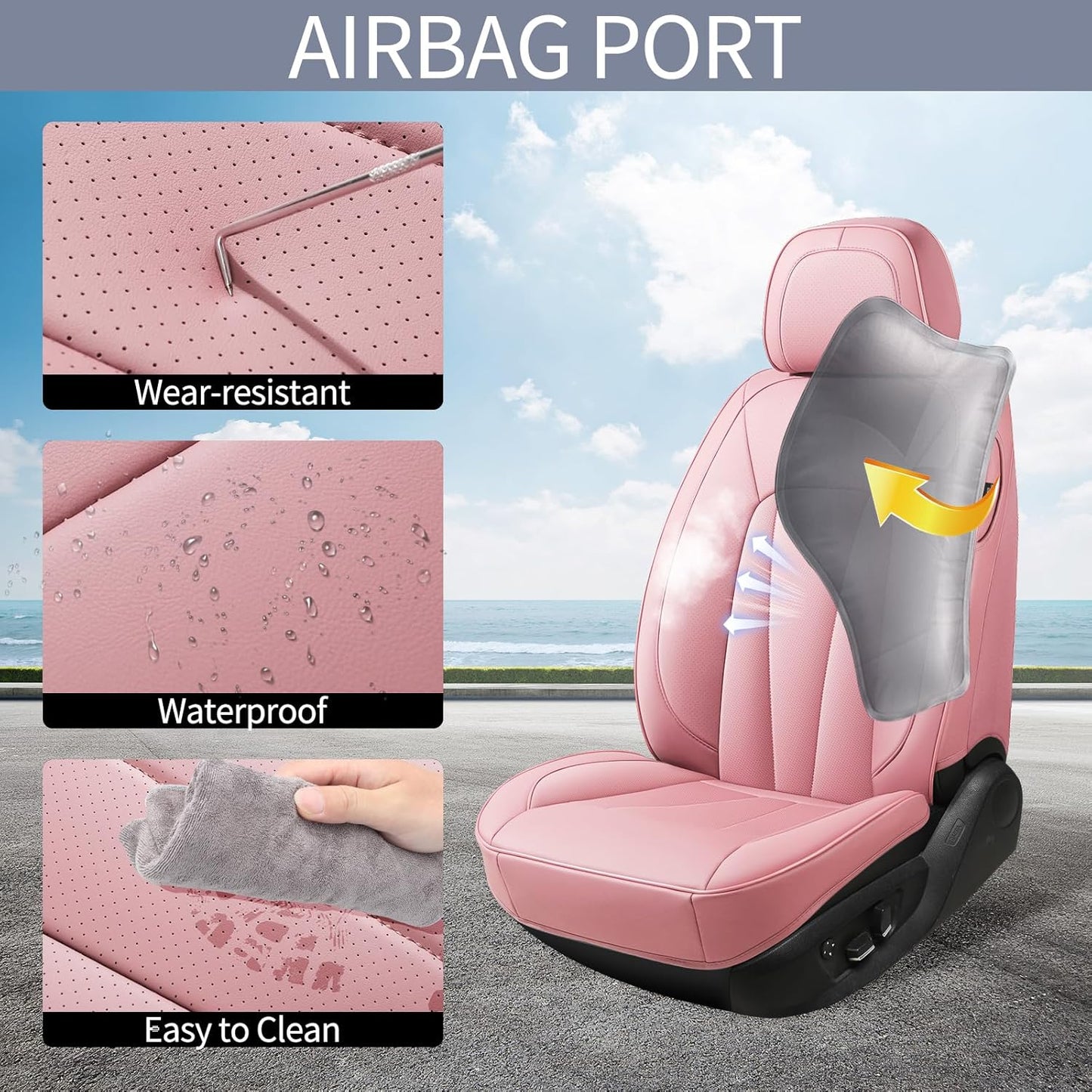 Pink Seat Covers for Cars,Front Seats Universal Fit for SUV, Sedans and Trucks,Waterproof Breathable Full Wrapping Edge Seat Covers, Luxury Automotive Seat Protecor Covers