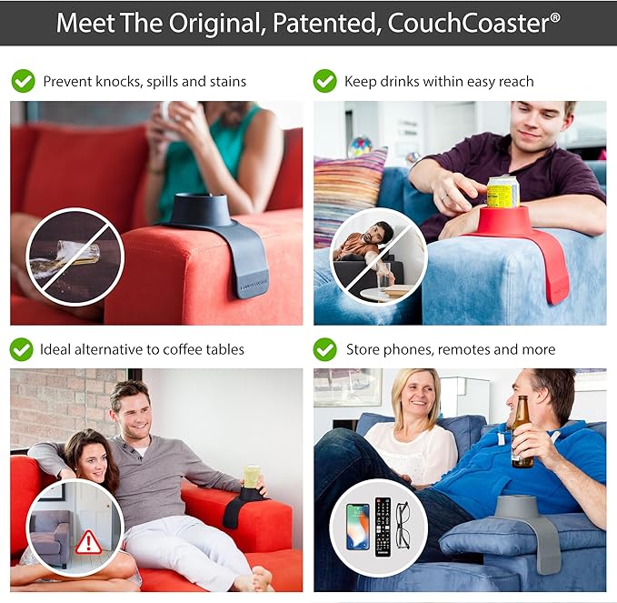 HIT PRODUCTS CouchCoaster® - Armrest Couch Cup Holder in Limited Edition Soft Teal - A Weighted, Silicone, Anti Slip Coaster Stops Spills On Your Sofa, Armchair Or Recliner & Keeps Drinks in Reach