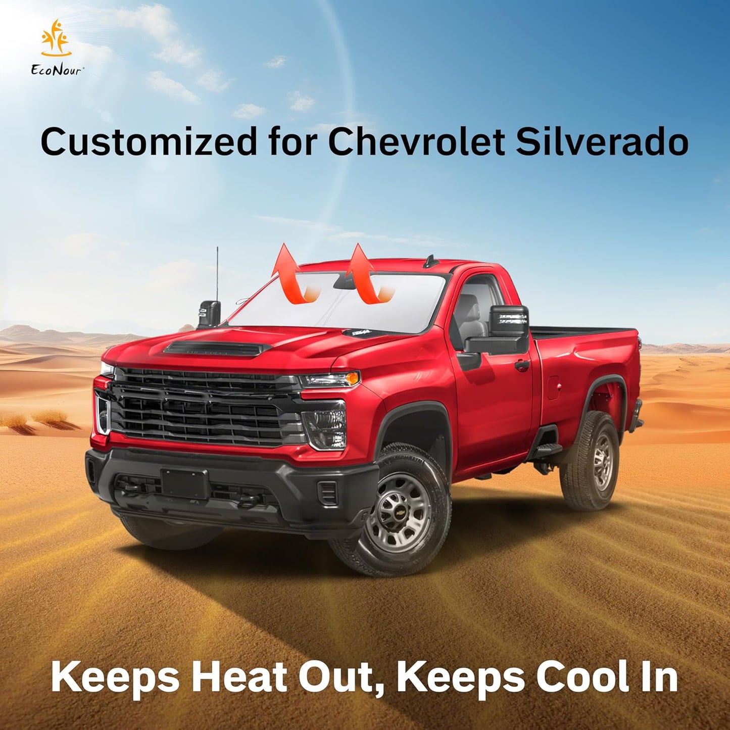 Chevrolet Silverado 2019-2024 2025 Car Windshield Compatible - EcoNour Durable 240T Foldable Polyester Sun Visor for Truck with UV Protection - Custom Fit Truck Windshield Sun Shade
