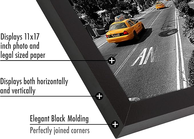Americanflat 11x17 Picture Frame in Black - Legal Sized Paper Display - Composite Wood with Shatter Resistant Glass - Horizontal and Vertical Formats for Wall (2-Pack)