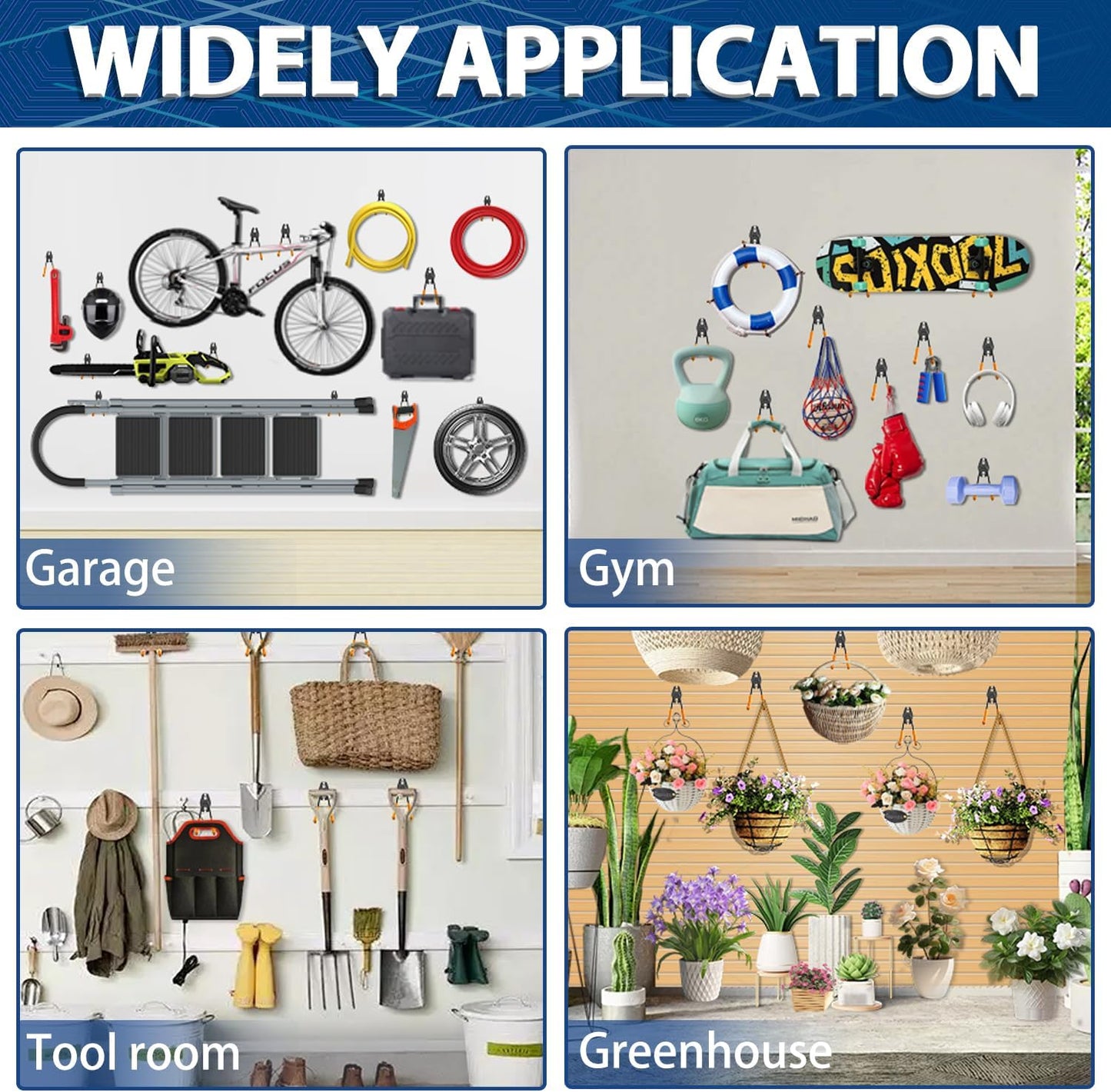 3-H Garage Wall Hooks 20 Pack, Garage Hooks Heavy Duty with Extra Welding Spots, Garage Organizer for Garden, Lawn, Chairs, Ladders, Weed Eater, Shovel(Orange)