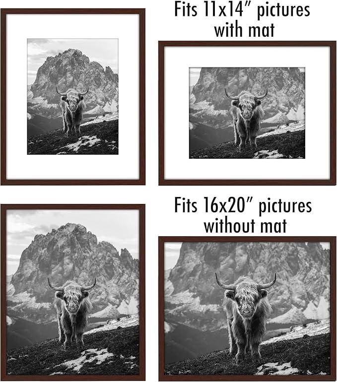 Americanflat 16x20 Picture Frame with Polished Plexiglass - Set of 5 - Use as 11x14 Frame with Mat or Display 16x20 Photo Without Mat - Galleria Collection - Picture Frames for Wall Display - Mahogany