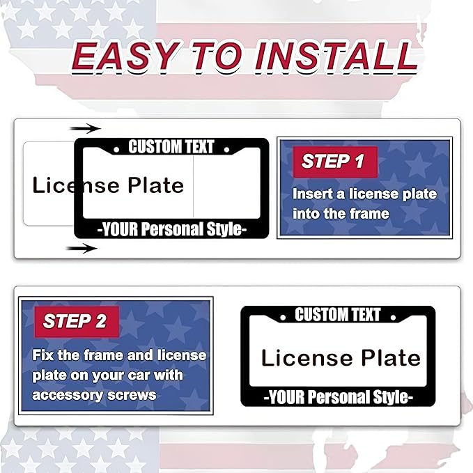 Custom Personalized License Plate Frame - Add Text 2 Pack Black Custom License Plate Frame with Standard Us Canada Vehicles 12.3 X 6.3in