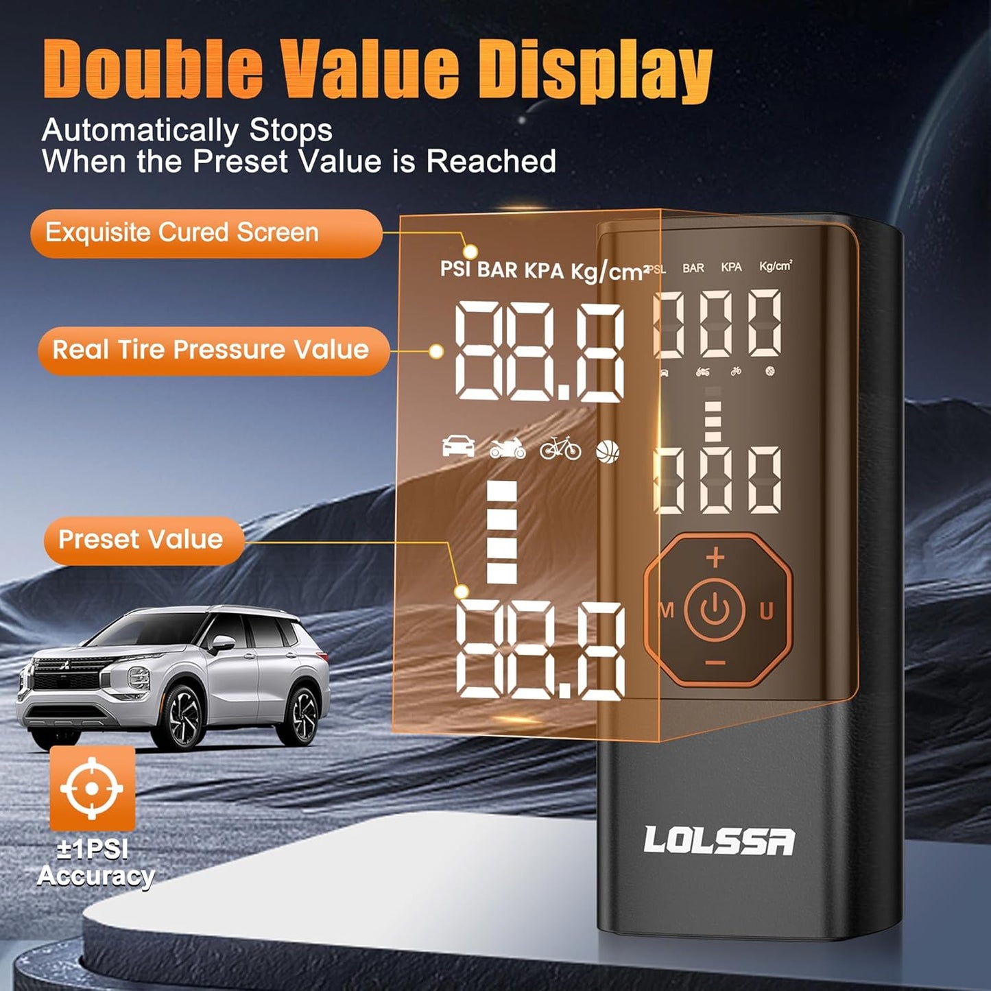 Tire Inflator Portable Air Compressor-180PSI Air Pump for Car Tires-Cordless Tire Pump with Pressure Gauge, Cigarette Lighter Plug for Motorcycle, Bike, Ball, Dual-Use Type