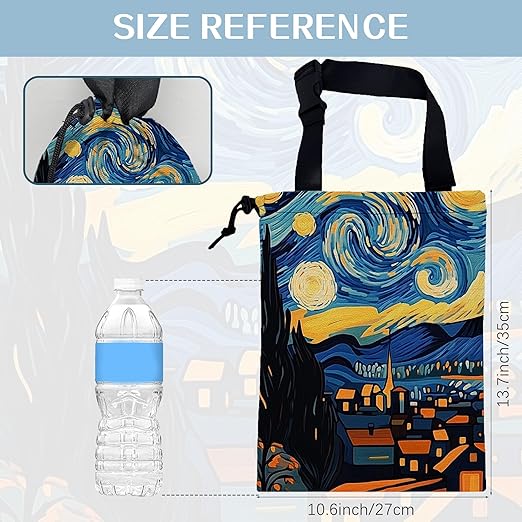 Vintage Starry Sky Car Trash Bag,Night Town Hanging Drawstring Car Garbage Bag,Canvas Car Back Seat Organizer with Adjustable Buckle for Men and Women