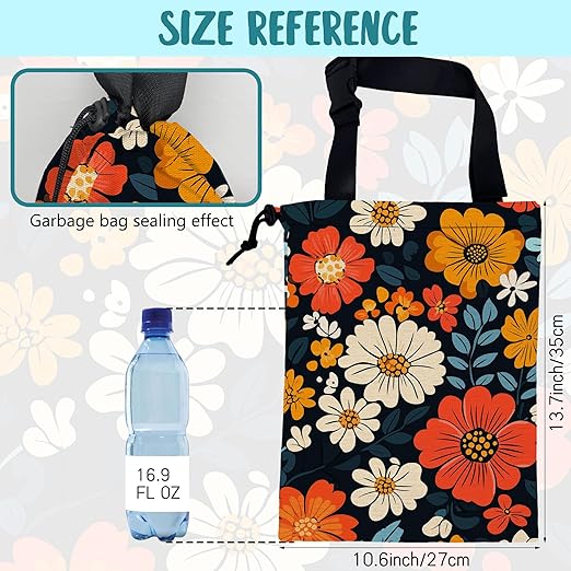 Car Garbage Bag Abstract Floral and Green Leaves Hanging Canvas Car Trash Bag Waterproof Drawstring Car Back Seat Organizer for Car Back Front Seat Console with Adjustable Buckle