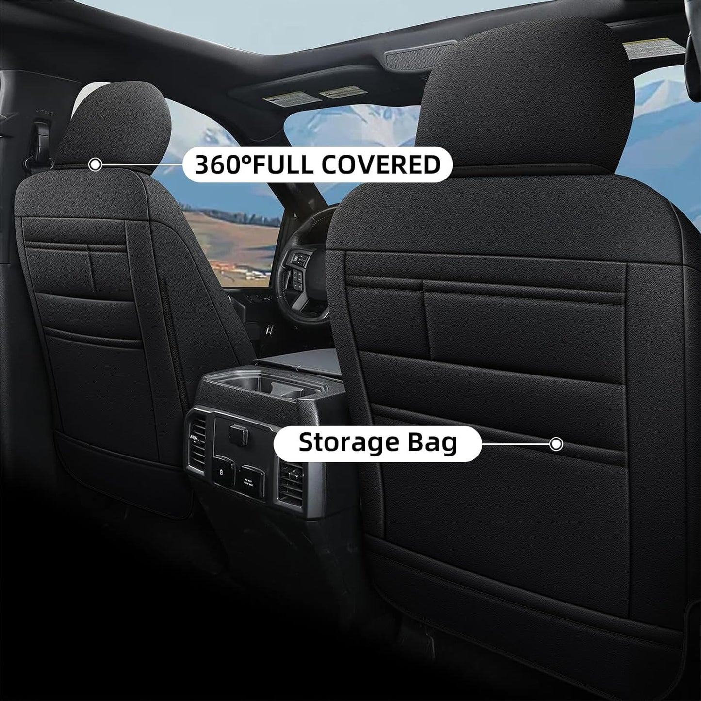 AOMSAZTO Front Seat Covers for Ford F150 XL XLT: 2015-2024 SuperCrew & F250 F350 F450 2017-2024 Super Duty Crew Cab XL XLT Faux Leather Full Set Seat Cover (Black + Red, 2PCS Front)