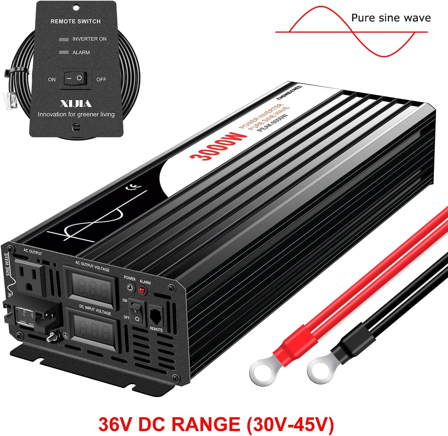 Xijia 3000W (Peak Power 6000W) Pure Sine Wave Inverter DC 36V to AC 120V 60HZ Solar Converter for Home Use car (DC36V (Range 30V-45V) 3000W)