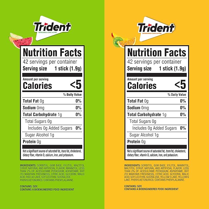 Trident Sugar-Free Chewing Gum Variety Pack Candy, Watermelon Twist & Tropical Twist Flavor, Bulk, 15 Packs of 14 Pieces (210 Total Pieces)