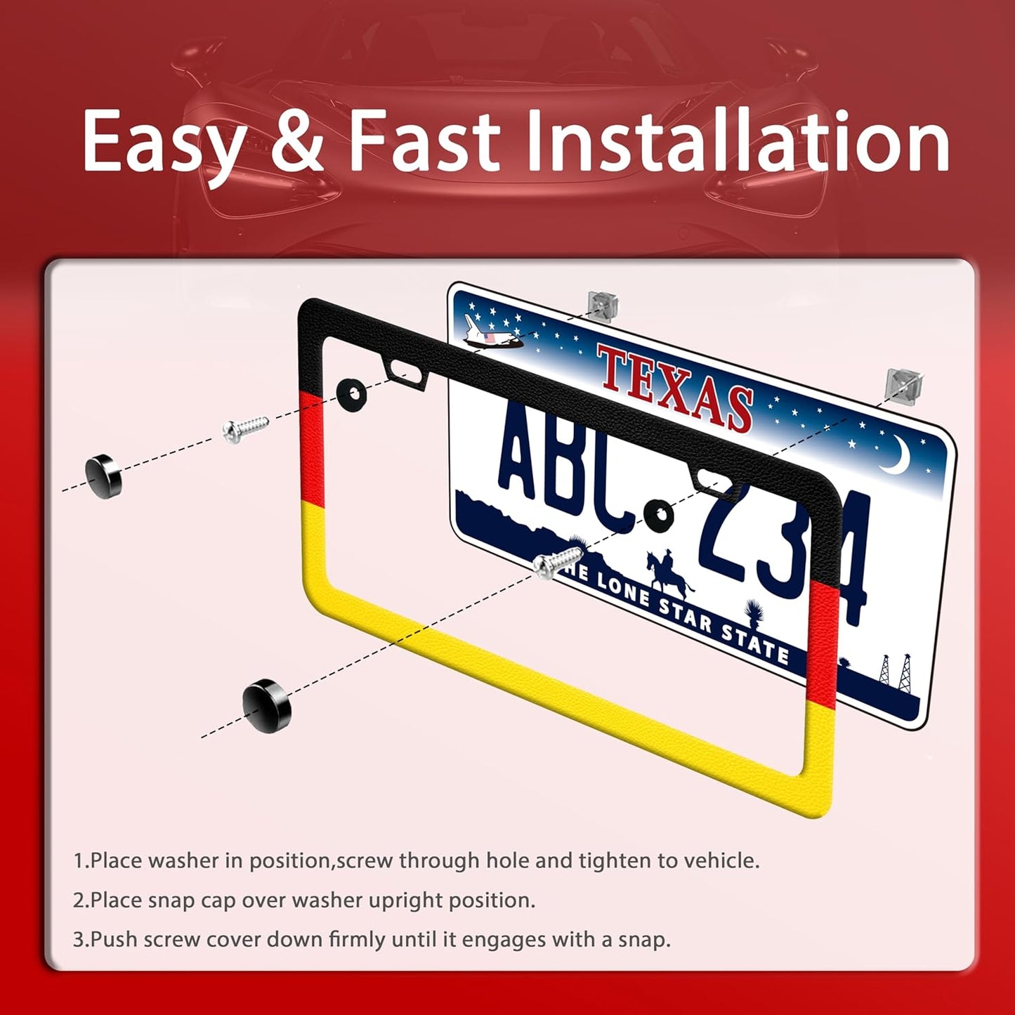 German Flag License Plate Frame Funny Germany License Plate Frames Stainless Steel Accessories Cars Decor with 2 Holes and Screws Fits Standard Us Ca Vehicles License Plate Holder 12.2 X 6 Inch