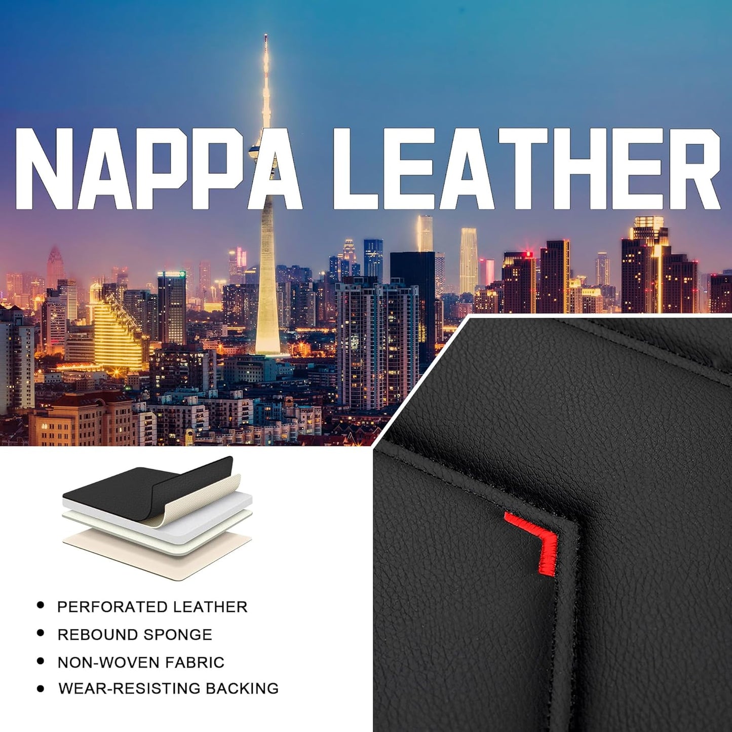 Car Seat Covers for Chrysler Pacifica 2004-2025, Stylish Sport Seat Cover, Premium Nappa Leather Car Seat Cover. Automobile Seat Covers Sets.(Luxury 5 Seats/Black)