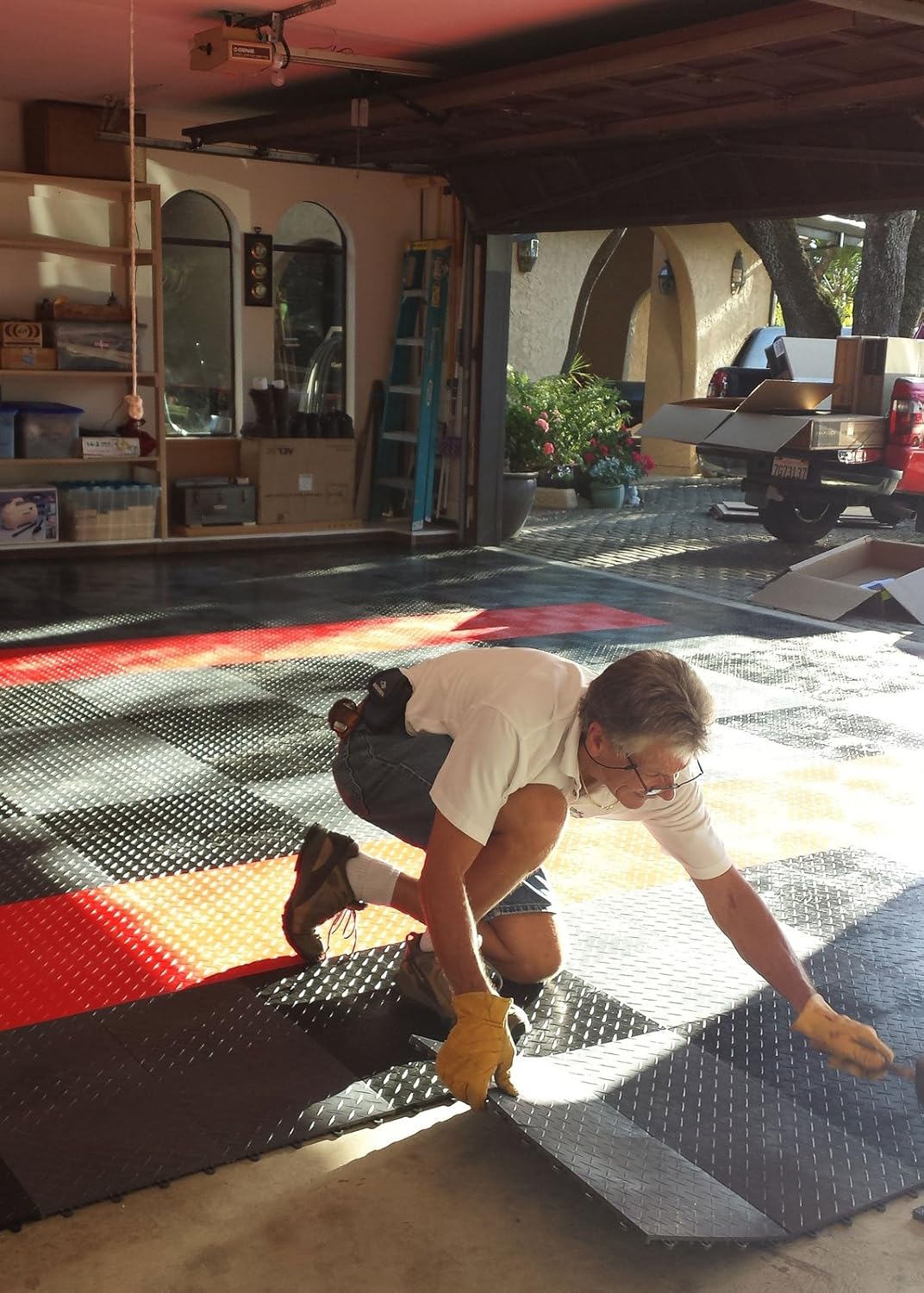 Big Floors RaceDeck Diamond Plate Design, Durable Interlocking Modular Garage Flooring Tile (Yellow, 12 Pack of 12 x 12" Tiles)