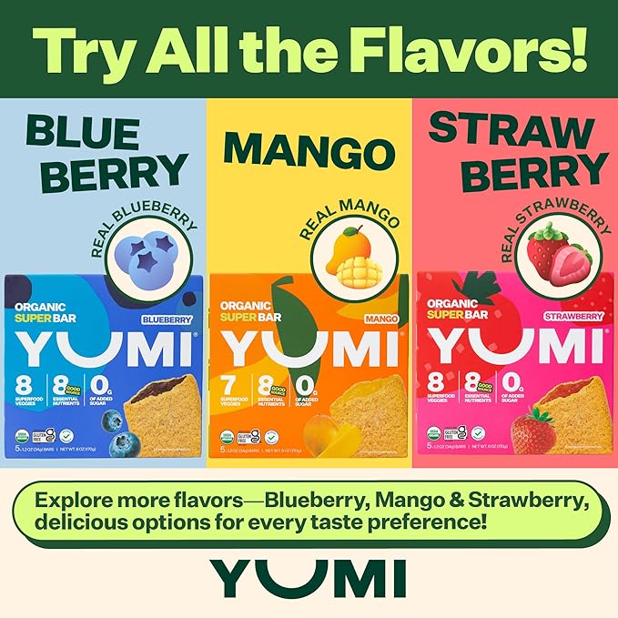 YUMI Organic Breakfast Superbar, Gluten-Free, No Added Sugar, 7+ Vegetables, Soft-Baked Crust, Healthy Snack Bars for Kids, School Safe, Healthy Alternative to Granola Bars or Cereal Bars, Mango (30ct)