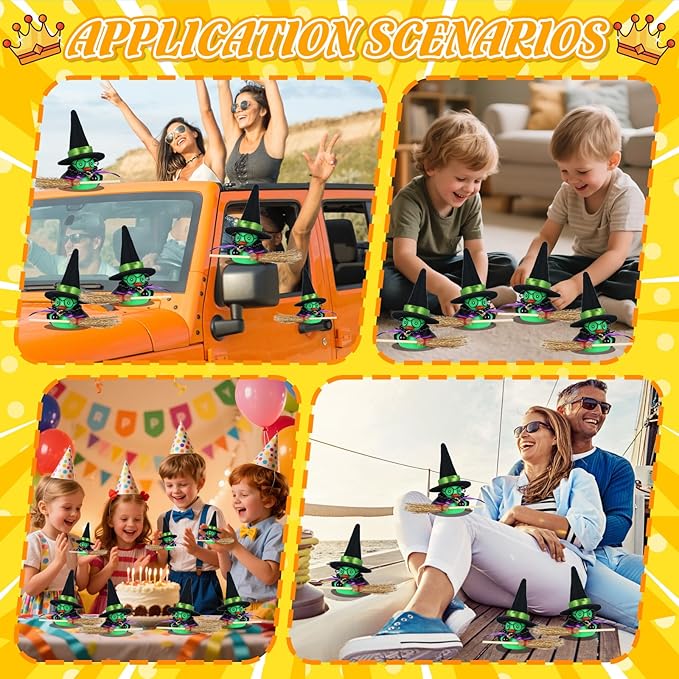 Rubber Duck Car Decorations with Magic Hat, Broom, Glasses & Accessories - Funny Dashboard Ornaments for Car, Home, Office (Green)