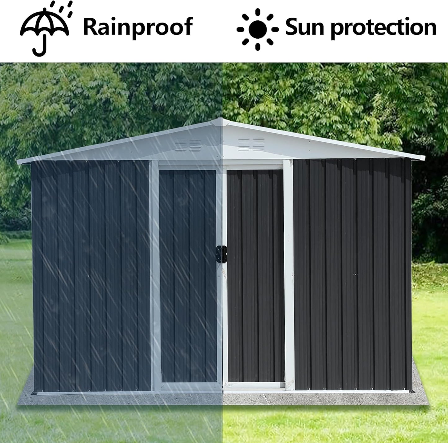 8x6 FT Outdoor Metal Storage Shed with Updated Frame, Waterproof Durable Garden Sheds w/Lockable Sliding Doors and Vents, All-Weather Shelter Tool House for Backyard, Patio, Lawn, Grey
