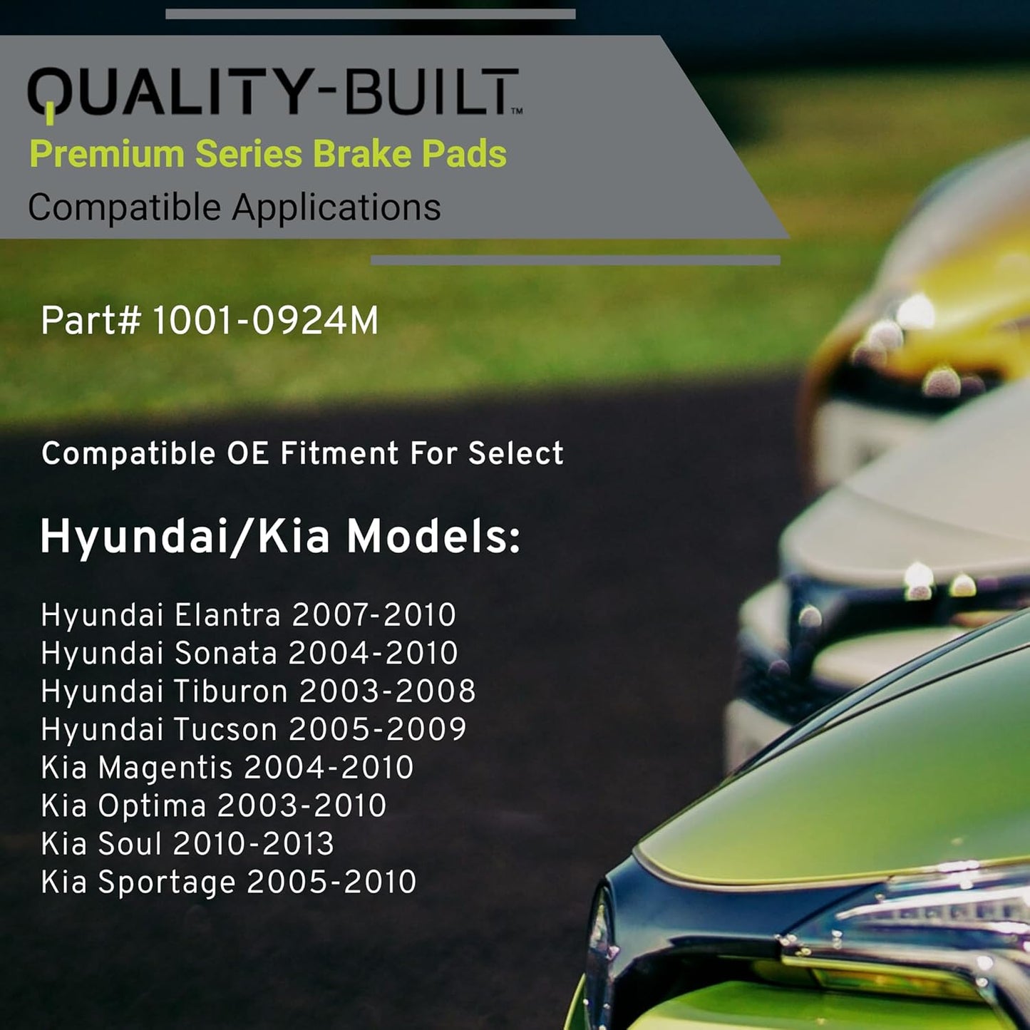 Premium Semi-Metallic Front Brake Pads (1001-0924M) Compatible with 2003-2013 Hyundai/Kia (Elantra/Magentis/Optima/Sonata/Soul/Sportage/Tiburon/Tucson)