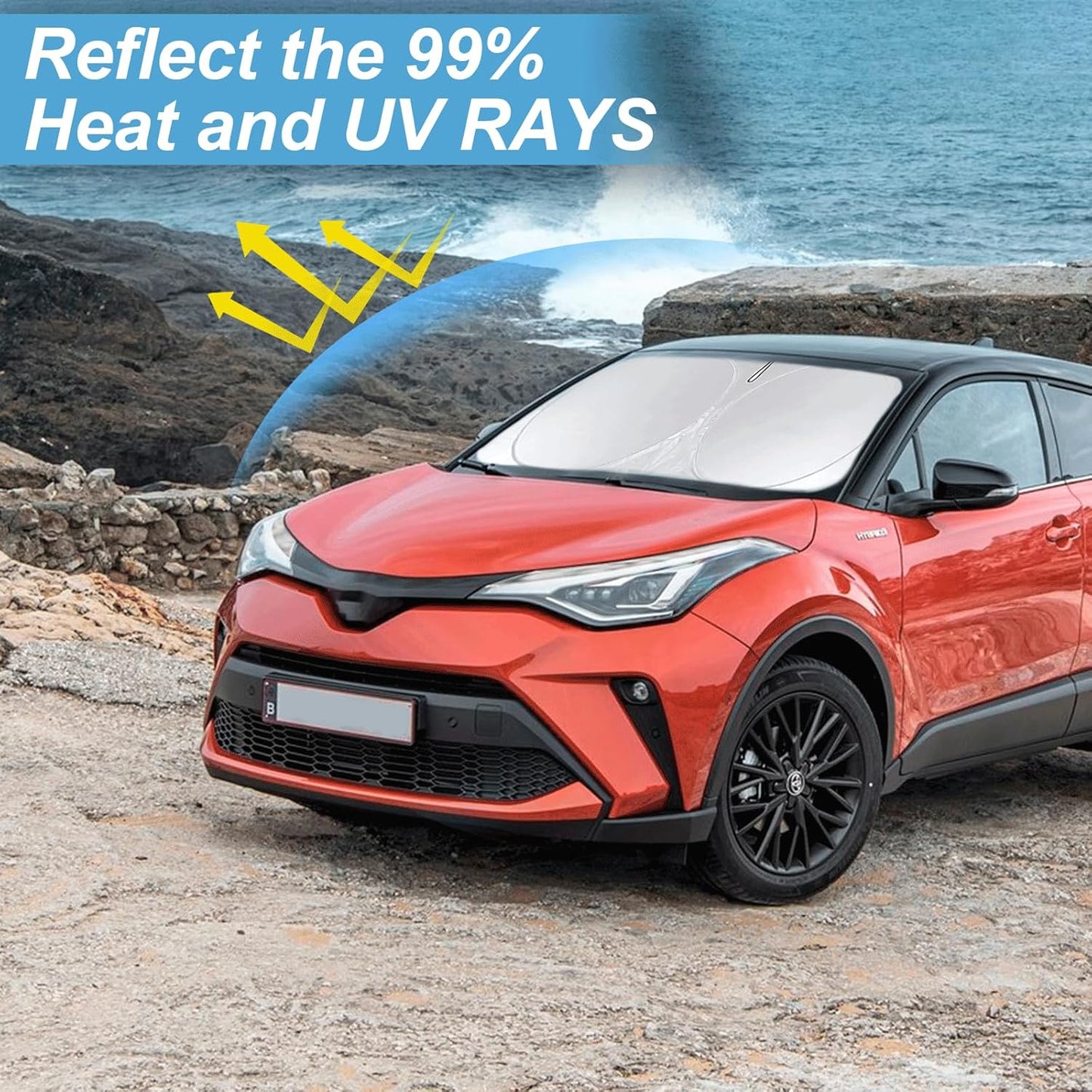 Custom Fit CHR Windshield Sunshade for 2018 2019 2020 2021 Toyota CH-R C-HR CHR, XLE Premium Car Accessories Front Window Reflective Shield Cover for Windshield Sun Visor Protector Block UV Rays