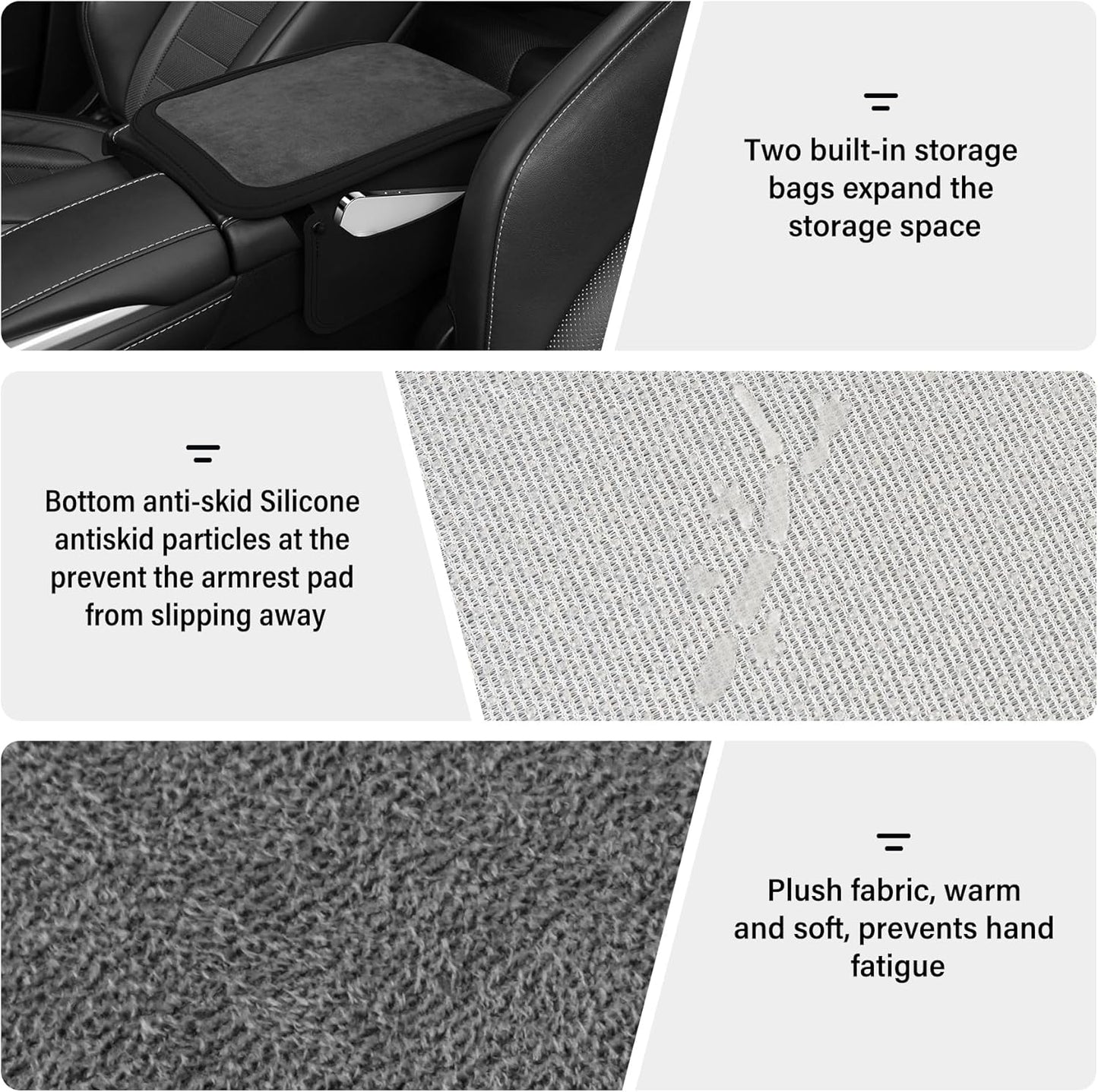 SINGARO Car Leather Center Console Cover with 2 Storage Bags, Universal Furry Fluffy Car Armrest Seat Box Pad, Comfortable Car Interior Accessories, Fits for Most Vehicles (Black)