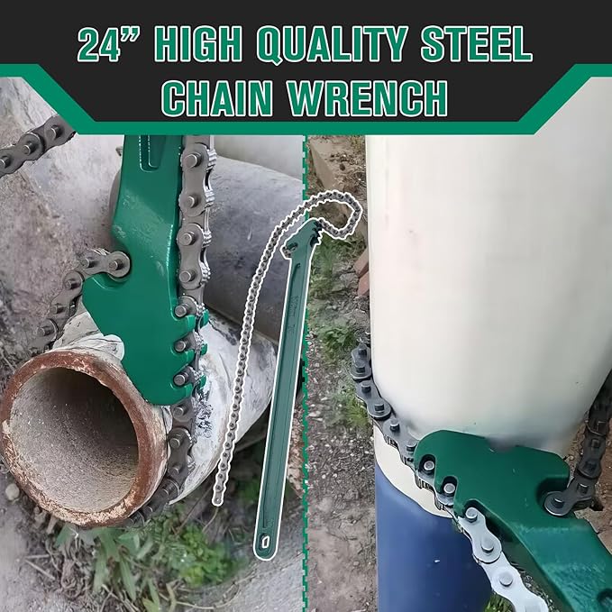 24 Inch Chain Wrench, Adjustable Ratcheting Chain Oil Filter Wrench Heavy Duty Fits Max 12.6 Inch Diameter for Pipe Installation and Car Repair