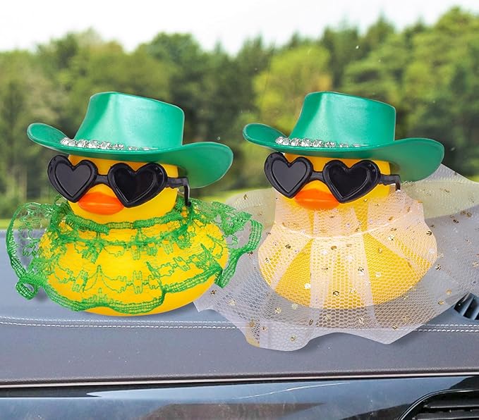 Car Rubber Duck Ornament Cute Duck Car Dashboard Decoration Accessories with Mini Hat Sunglasses and Skirt for Car Dashboard Decoration Accessories(A29), JJ075D2