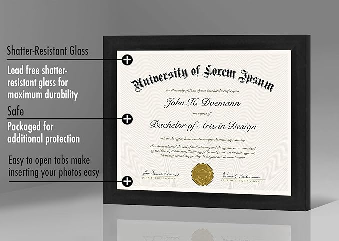 Americanflat 8.5x11 Diploma Frame in Black with Shatter Resistant Glass - Horizontal and Vertical Formats for Wall and Tabletop