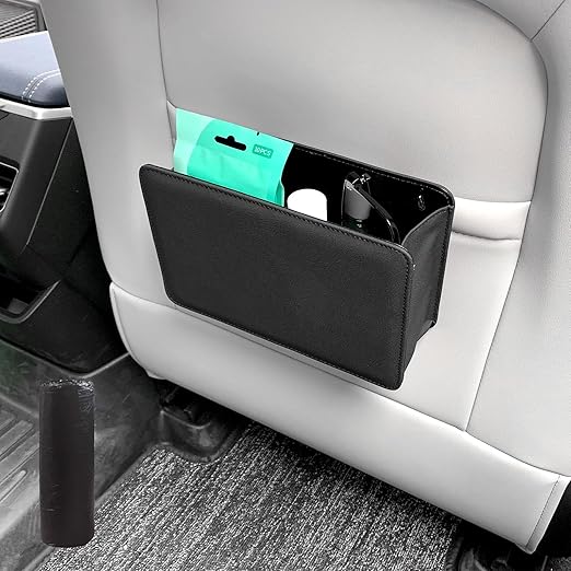 Car Trash Can Multi-Function Garbage,Small Automotive Door Organizer,Leather Car Trash Can Front Seat,Car Seat Back Storage Box (Black)