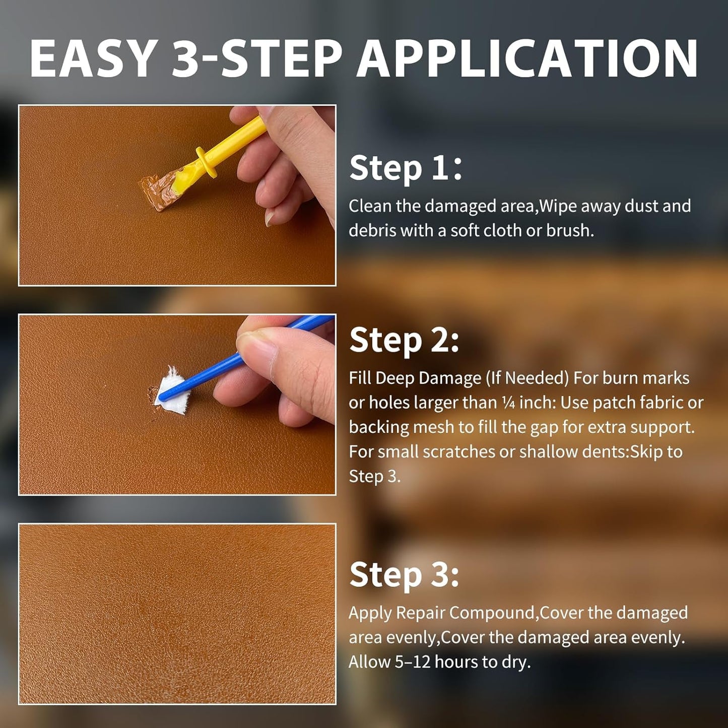 Leather Repair Kit,Car Seats, Sofa,Jacket & Purse - Repairs Burn Holes,Scratches,Tears - Restores Faux,Vinyl,Artificial and Real Leather (Brown)