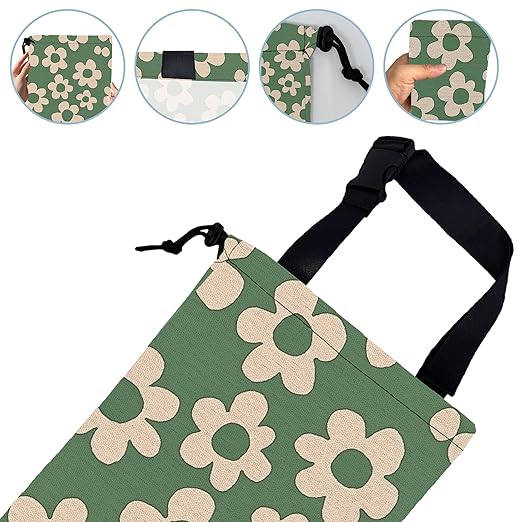 Green Groovy Flowers Car Garbage Bag,Small Car Trash Bag Hanging Back of Seat,Drawstring Car Trash Bag with Adjustable Buckle,Car Accessories for Camping Travelling