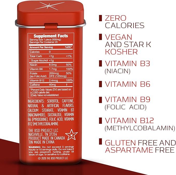 Viter Energy Caffeine Mints (120 Pieces) - 40mg Caffeine, Sugar Free, Vegan, B Vitamins Complex, Energy Supplement Caffeine Pills (Cinnamon, 6 Pack)