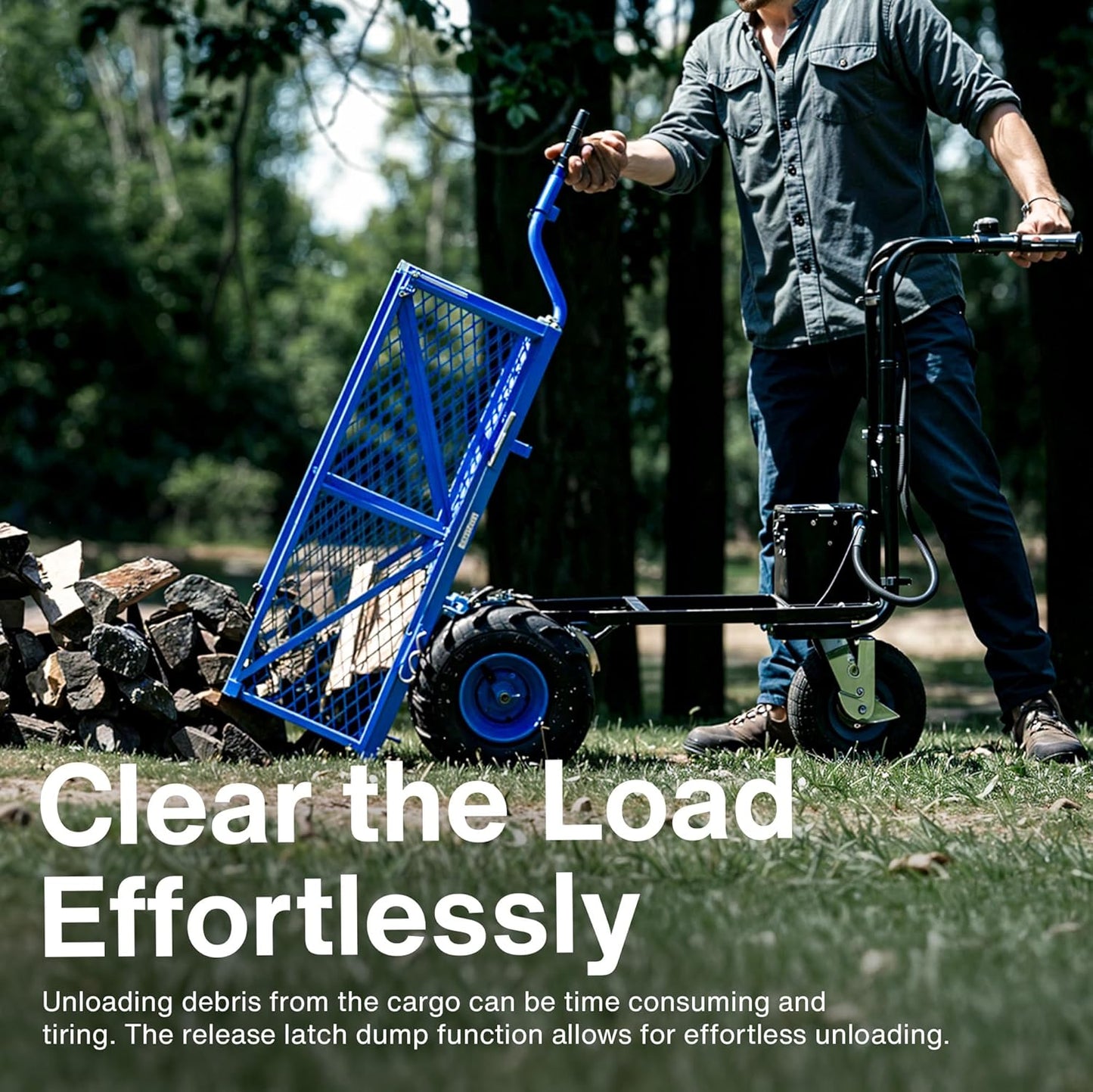 Landworks AGM Electric Utility Cart - 500W Lead-Acid Battery-Powered Power Wagon, 500 lbs Load Capacity & 1000 lbs Towing, Heavy-Duty Motorized for Garage, Warehouse, and Outdoor Use