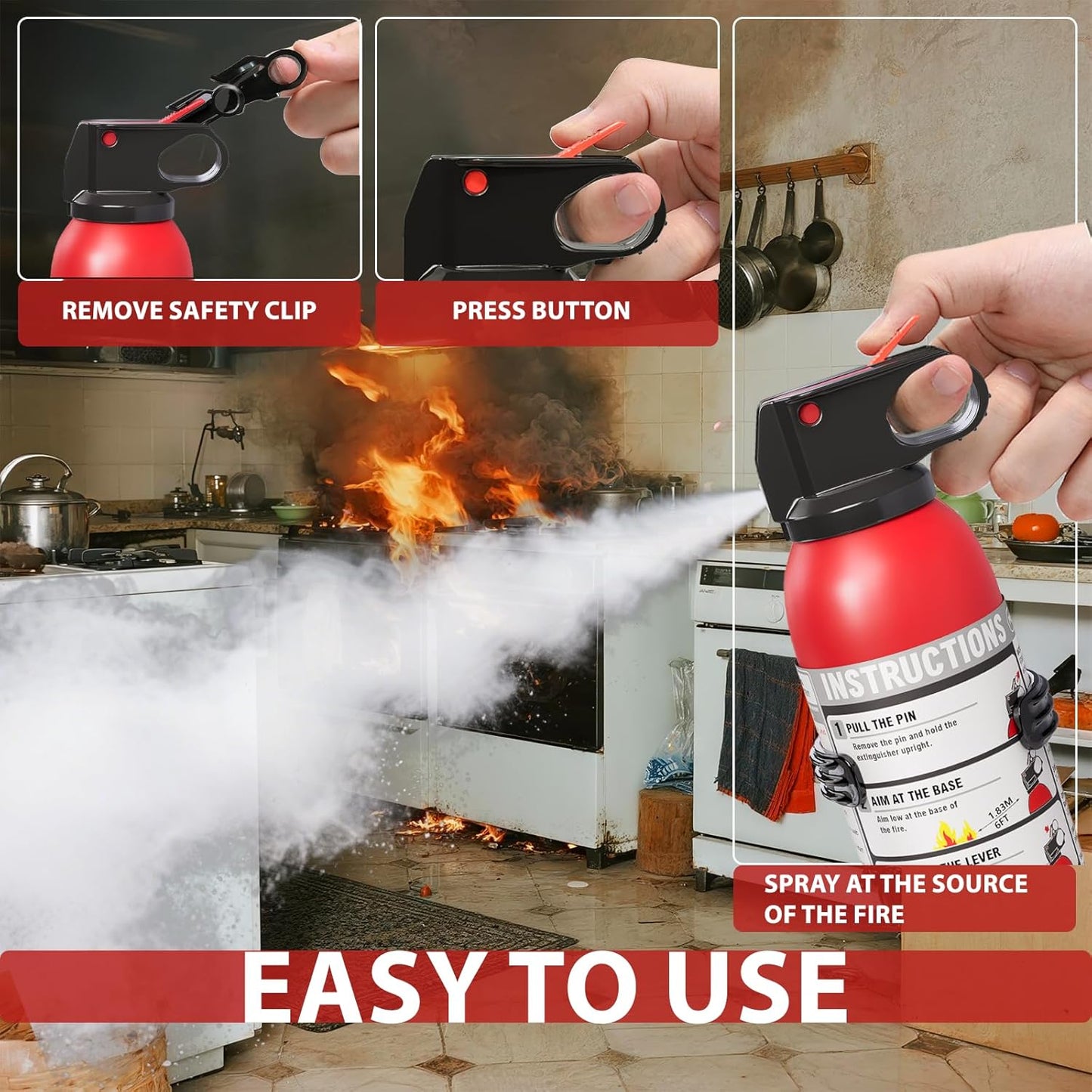 Dry Stop Fire Extinguisher for Home & Vehicle - 600g Dry Chemical Powder Fire Extinguisher | Grease & Electrical Fire Extinguisher for Kitchen, Car, Portable (2-Pack)