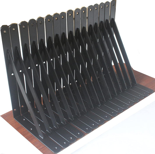 20 Pack L12 x H 8" Black Heavy Duty Shelf Brackets with Screws Metal Shelf Brackets Shelf Support Angle Brackets for Shelves L Brackets Heavy Duty Floating Shelf