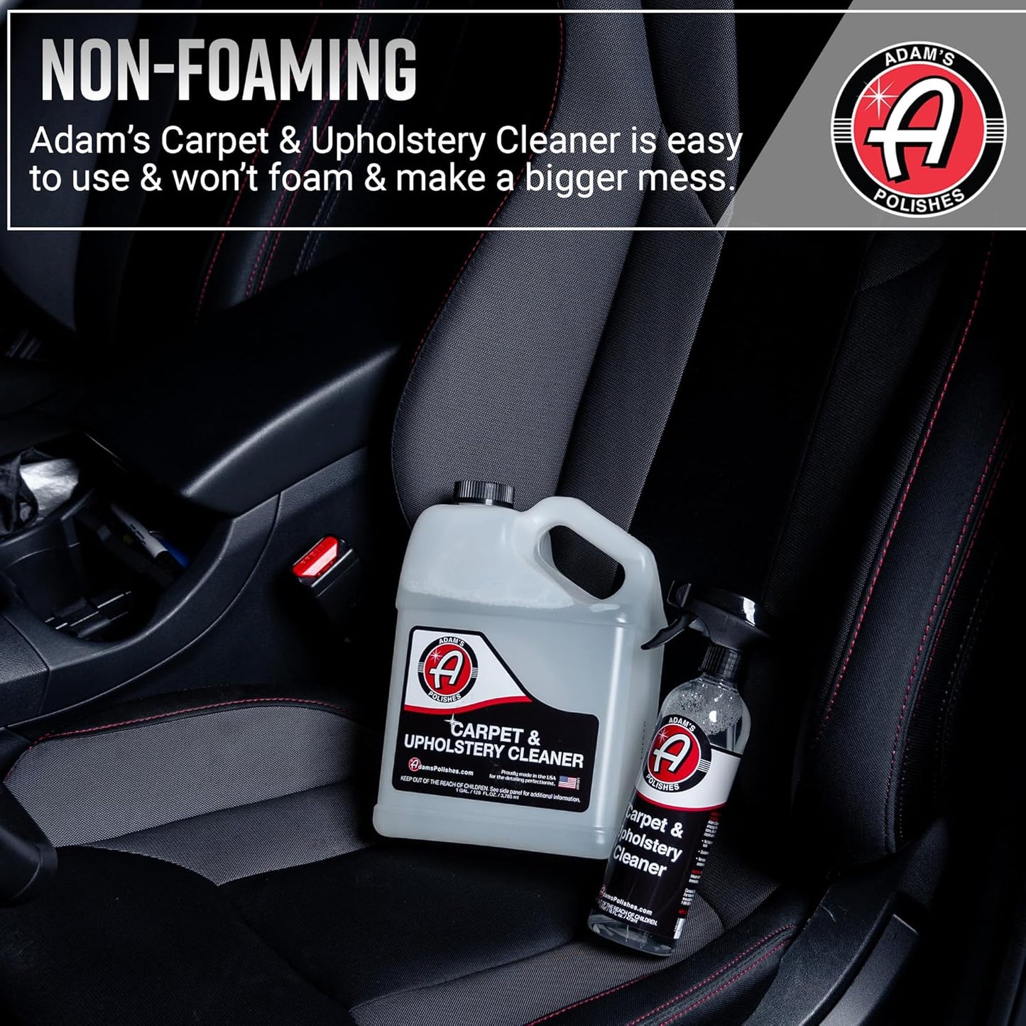 Adam's Polishes Carpet & Upholstery Cleaner - Powerful Car Carpet Cleaner for Auto Detailing, Fabric Interior Solution, Stain Remover Spray for Seat, Floor Mats (128 fl. oz (Gallon))