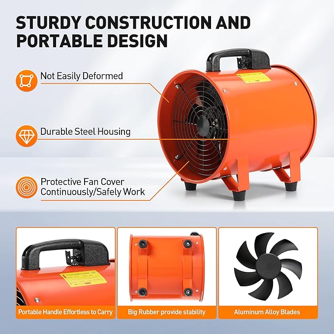 Rengue Utility Blower/Exhaust with 32.8ft Hose Fan, 1900 or 2800r/min Two Modes Heavy Duty Blower Fan 12 Inches High Velocity Ventilation Extraction with Duct Hose