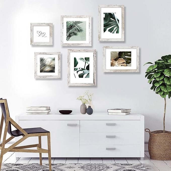 8x11 Picture Frame Set of 2, Made of Real Glass and Distressed White Wooden Frame - 8 by 11 Photo for Wall or Tabletop Display