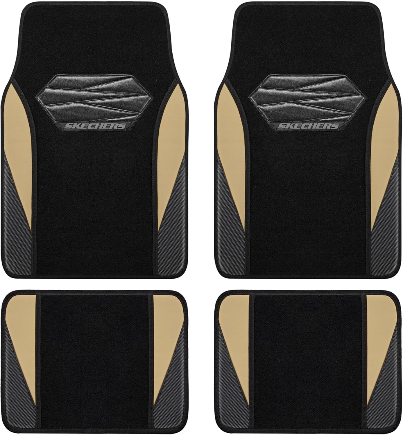 Skechers Car Floor Mats,Waterproof Universal Fit Car Mats,Faux Leather Car Floor Mats,Carbon Floor Mats for Cars with Anti-Slip Skechers Heel Pad Fit for SUV,Vans,Sedans,Trucks,Beige