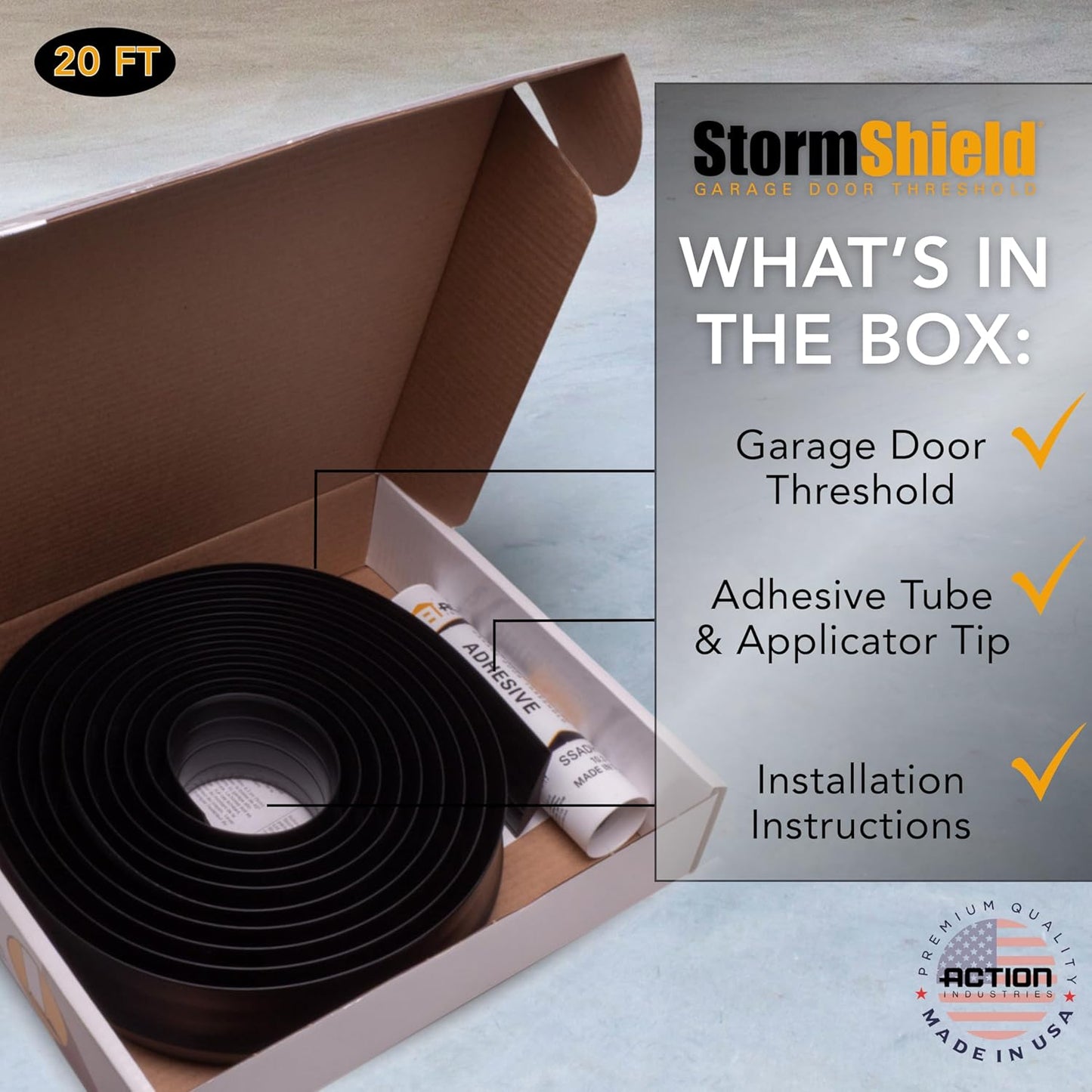 Storm Shield® 20’ Garage Door Threshold Seal – Industrial PVC Strip for Aircraft Hangars, Farm Storage, Vehicle Bays – Flame Resistant, Chemical, Weatherproof Garage Door Insulation – Epoxy Adhesive