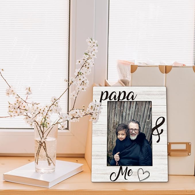 Papa Gifts Picture Frame 5x7, Grandpa Photo Frame, Christmas Fathers Day Birthday Gifts for Papas from Grandkids Grandchildren, Papa and Me Wooden Picture Photo Frames for Desk Home Room Decor