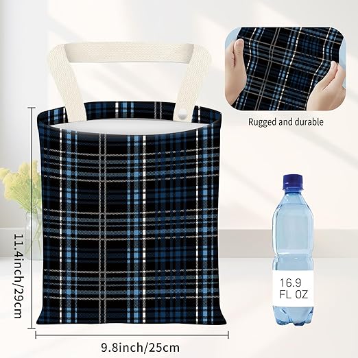 Car Garbage Can, Seat Back Hanging Cute Car Trash Can Bag, Car Organizer and Storage Bag for Travelling, Outdoor Luxury Blue Black Plaid