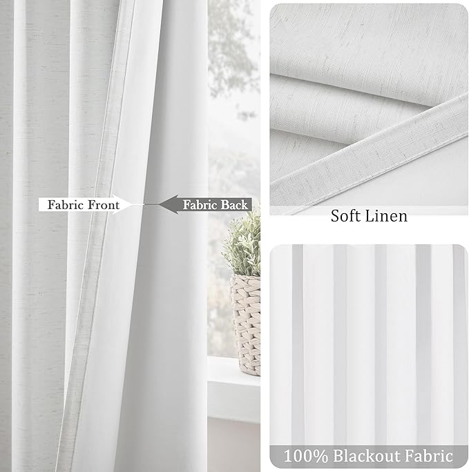 UHITECH Linen 100% Blackout Curtains 86 Inches Long Back Tab Rod Pocket Thermal Insulated for Living Room Natural Black Out Drapes for Bedroom Modern Farmhouse Curtain