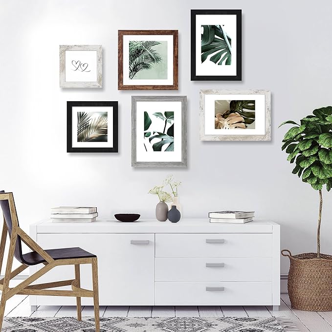 10x10 Picture Frame Set of 4, Made of Glass and Multicolour Wooden Frame, 10 by 10 Photo for Wall or Tabletop - Display Picture 8x8 with Mat or 10x10 Without Mat