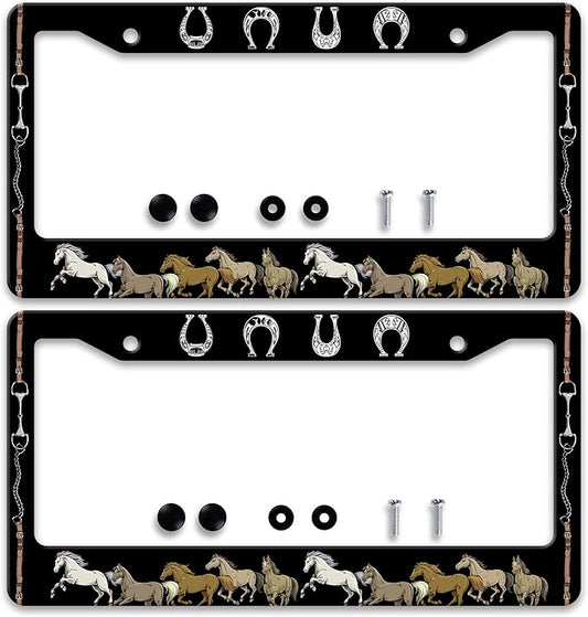 2 Pcs Horse License Plate Frame Horseshoe License Plate Holder Personalise Stainless Steel Funny Design Compatible With Standard License Plate Frames For Usa And Canada 6 X 12 Inch 2 Holes With Screws