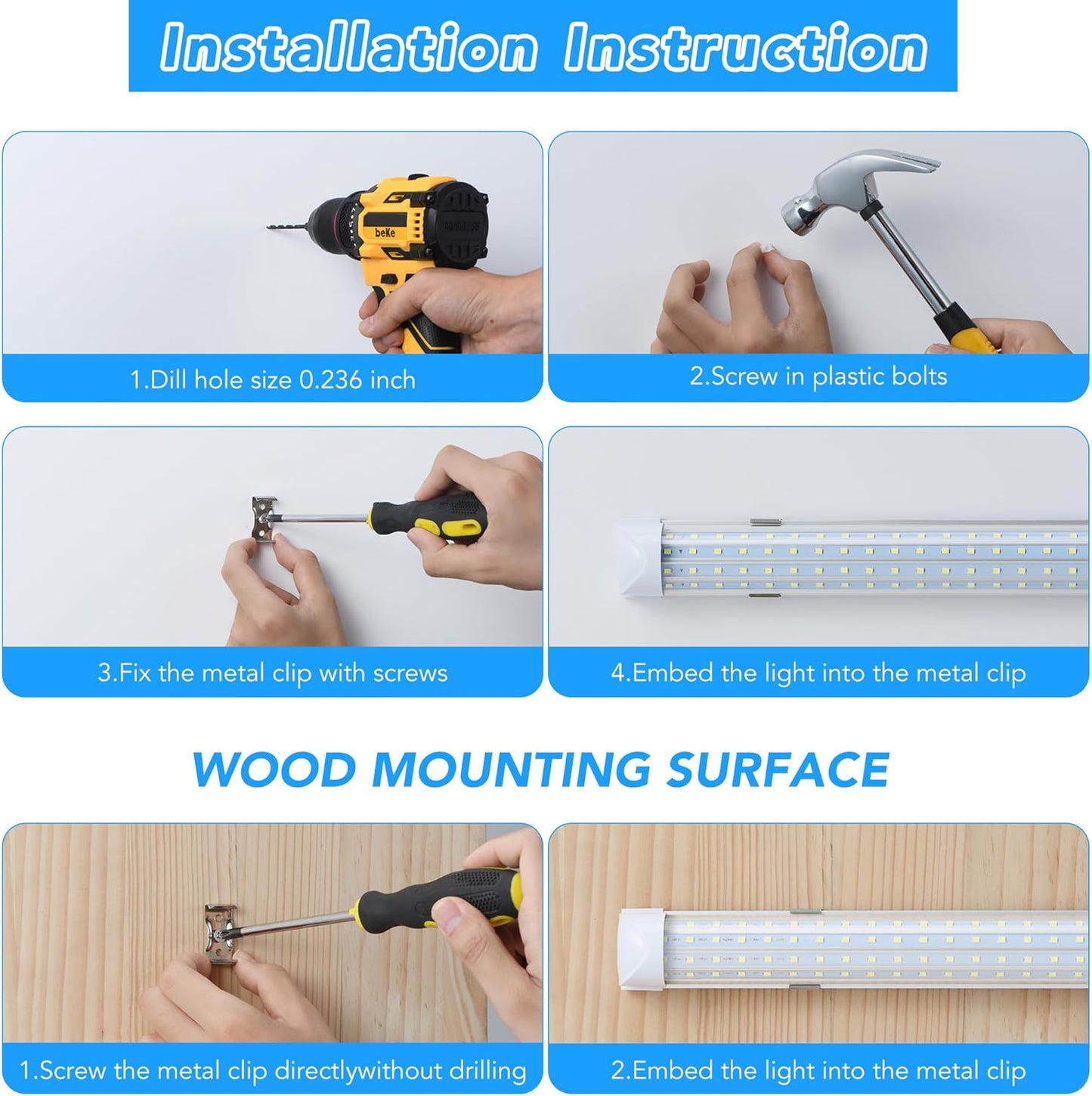 T8 LED Shop Lights 4FT Garage Light, 6 Pack 60W 9600LM 6000K Daylight Work Lights Ceiling LED, Linkable, Plug & Play, Energy-Saving for Warehouse Basement Room(V8)