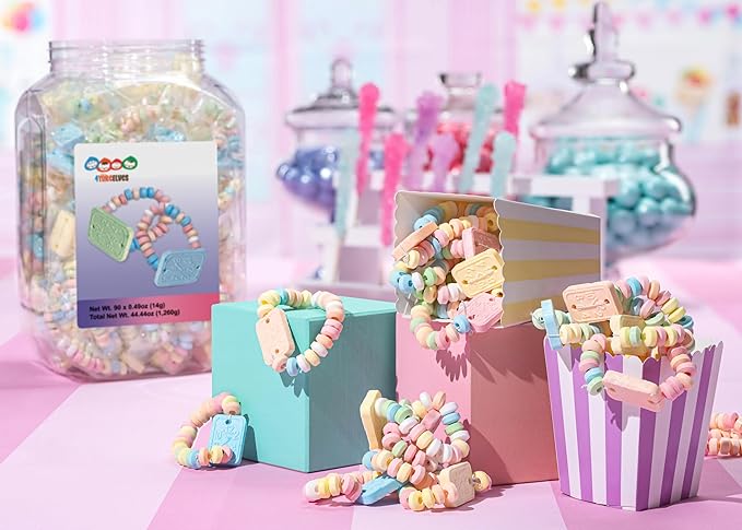 90 Candy Bracelet Watches Individually Wrapped, Taste Nostalgia with our Playful and Delicious Candy Jewelry, Perfect for Party Favors, Goody Bags and Birthdays, by 4YoreElves, Pack of 90 x 0.42oz