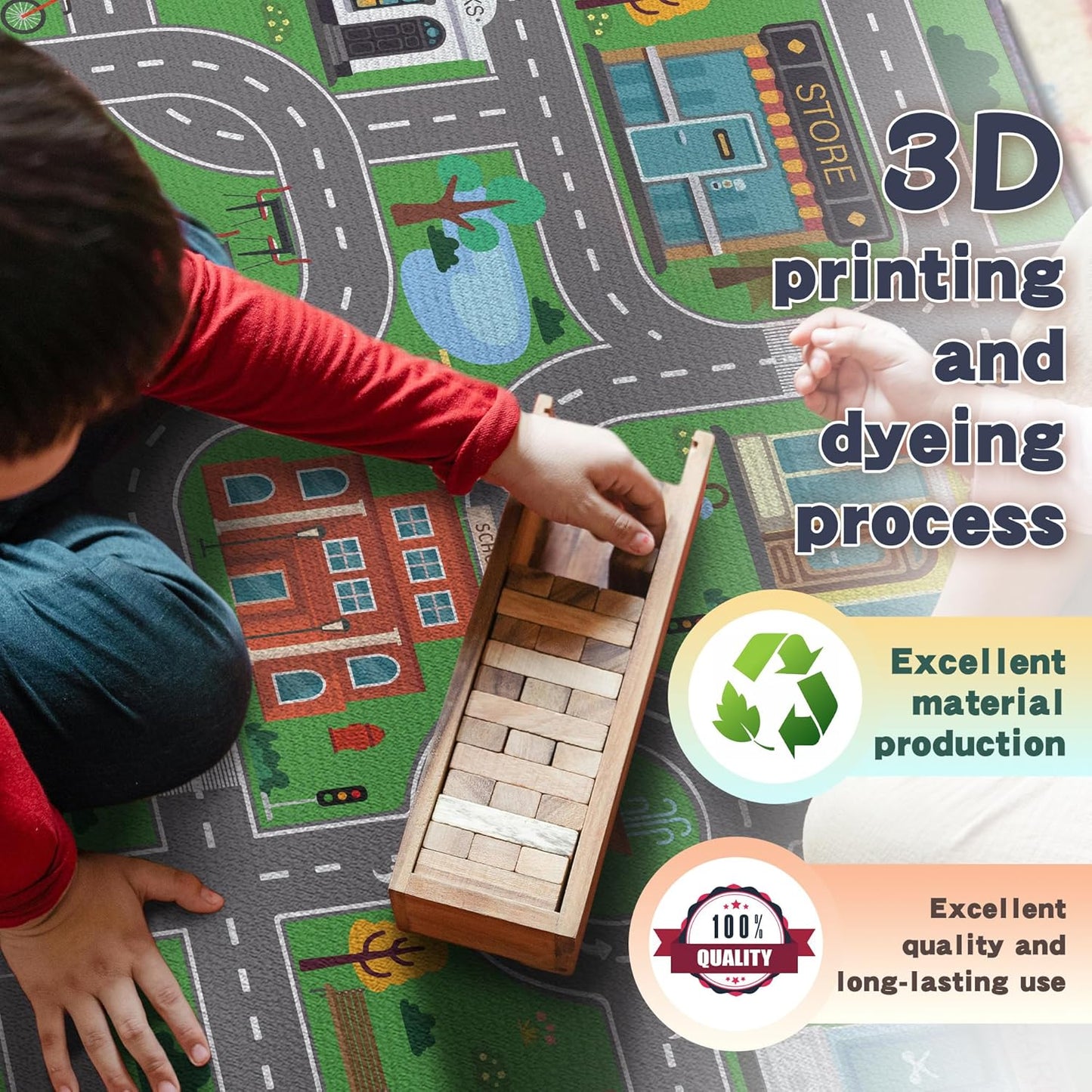 Play Rug for Playroom 3x4 Car Mat Town City Road Map for Boys Bedroom Fun Car Play Area Carpet Non-Slip Washable