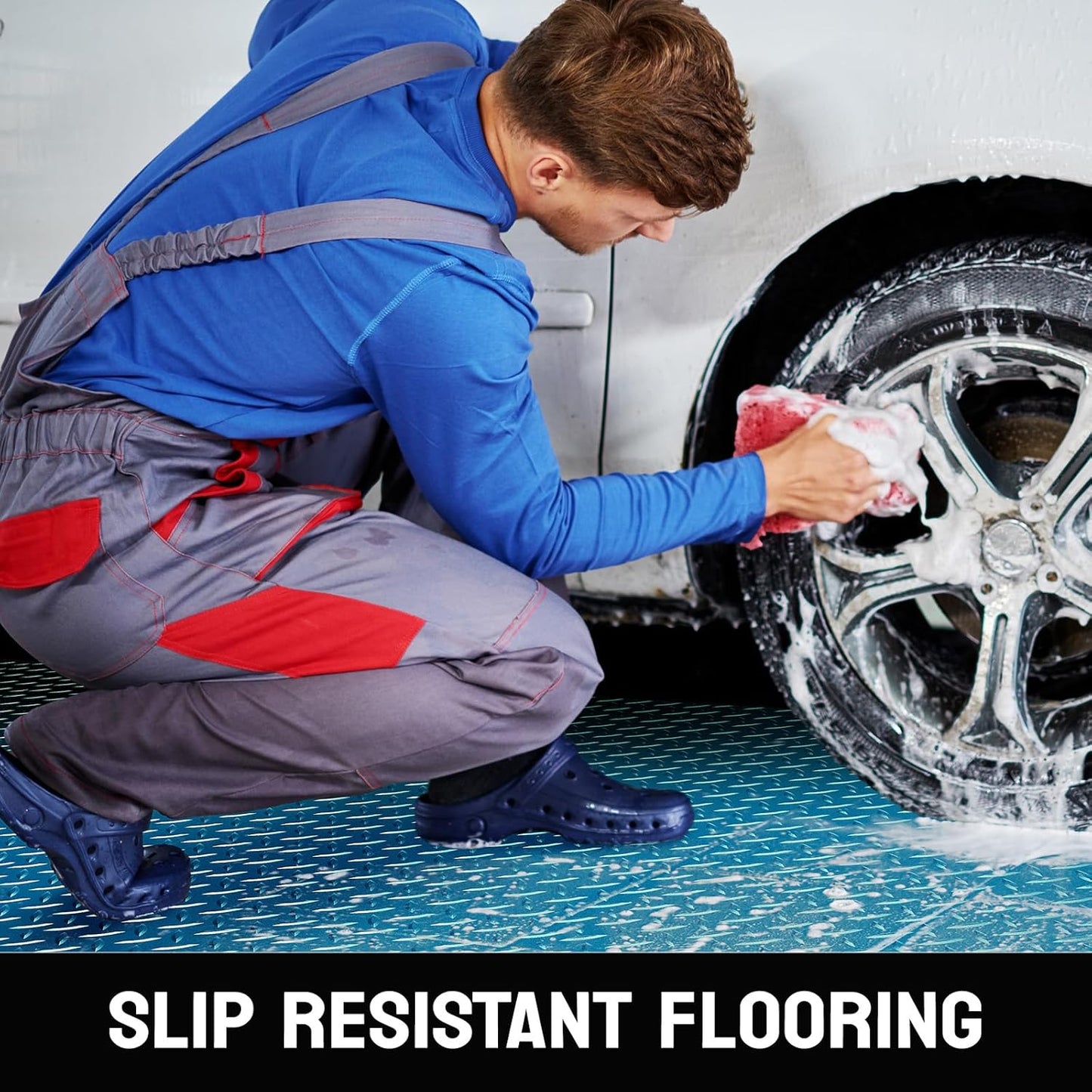 TUFFIOM 7.5 x 17 FT Garage Floor Mat, Thickened Diamond Plate PVC Garage Mats Flooring Roll for Under Car, Garage Car Parking Mats for Compact SUVS, Sports Car