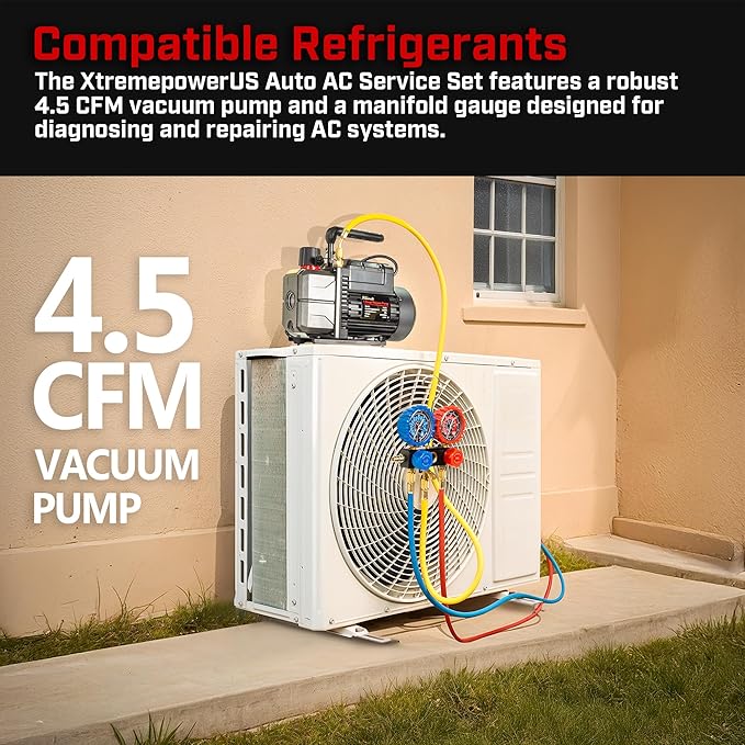 XtremepowerUS Vacuum Pump R134a R22 R32 R410A A/C Refrigeration with Manifold Gauge Can Tap Set Carrying Bag (Gen2, 4.5 CFM)