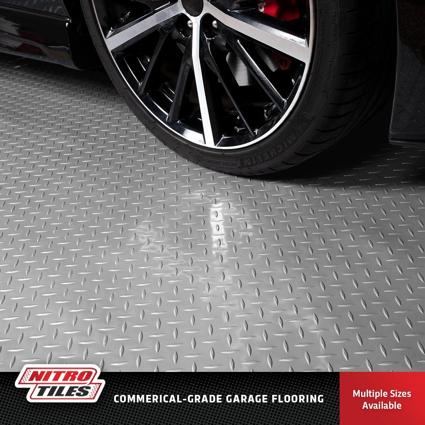 IncStores 2.5mm Thick Commercial-Grade Nitro Roll Garage Floor Mat | Flexible Vinyl Floor Mat for a Stronger and Safer Garage, Workshop, or Trailer | Diamond-Plate, Stainless Steel, 7.5' x 17'